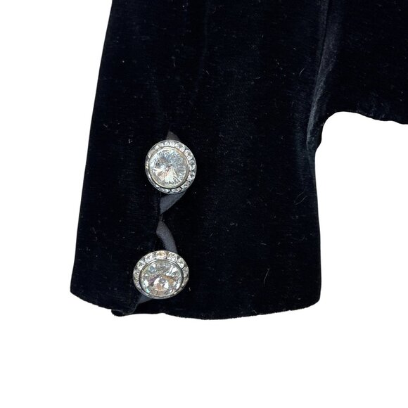 Vtg Velvet Rhinestone Button Evening Formal Blazer Jacket Black Silver Size US 8 - Picture 8 of 11